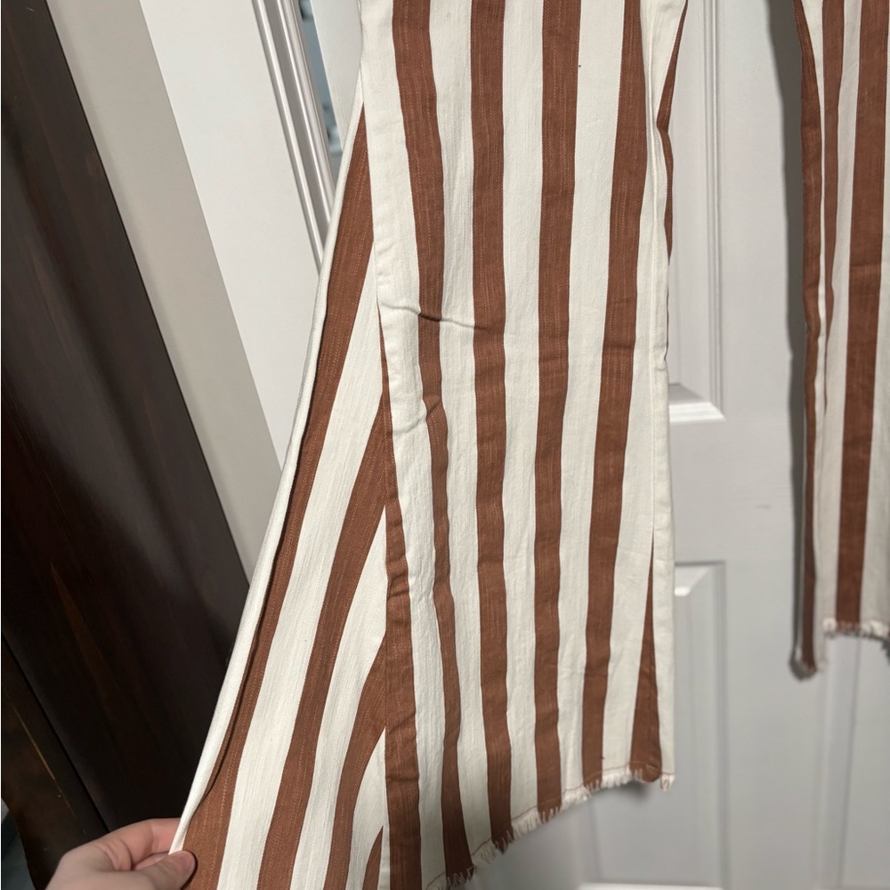 Brown and White Striped Flare Jeans - Picture 2 of 5